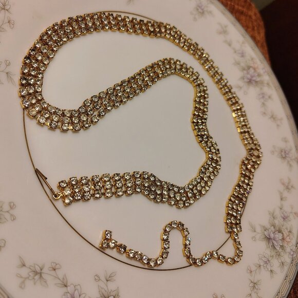 Vtg MCM Triple Row 3 Stand High End Faceted Link Rhinestone Belt - Picture 2 of 7